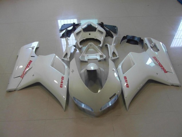 Ducati 848 1098 1198 07-14 Motorrad Verkleidungen - Perl Weiß Rote Aufkleber Ducati 848 1098 1198 07-14 Motorrad Verkleidungen - Perl Weiß Rote Aufkleber