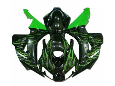 Honda CBR 1000 RR 06-07 Motorrad Verkleidungen - Grüne Flamme Schwarz