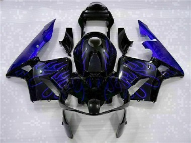 Honda CBR 600 RR 03-04 Motorrad Verkleidungen - Schwarz mit Blaur Flamme
