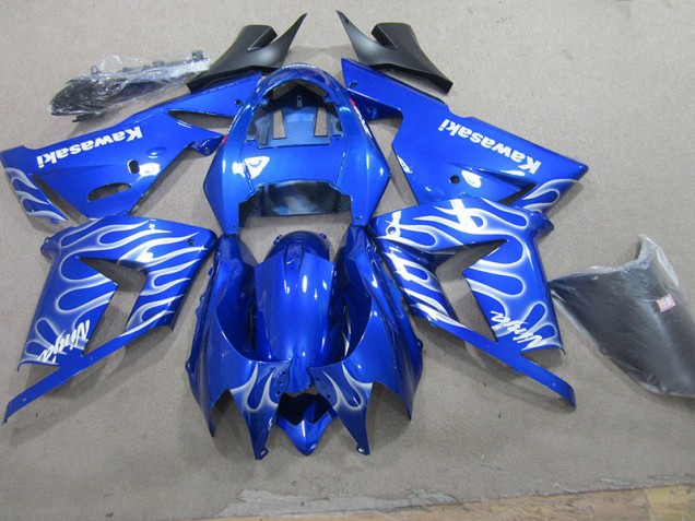 Kawasaki ZX10R 03-05 Motorrad Verkleidung - Blau Weiße Flamme Kawasaki ZX10R 03-05 Motorrad Verkleidung - Blau Weiße Flamme