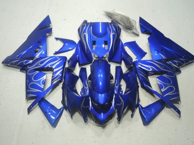 Kawasaki ZX10R 03-05 Motorrad Verkleidungen - Blau Weiße Flamme
