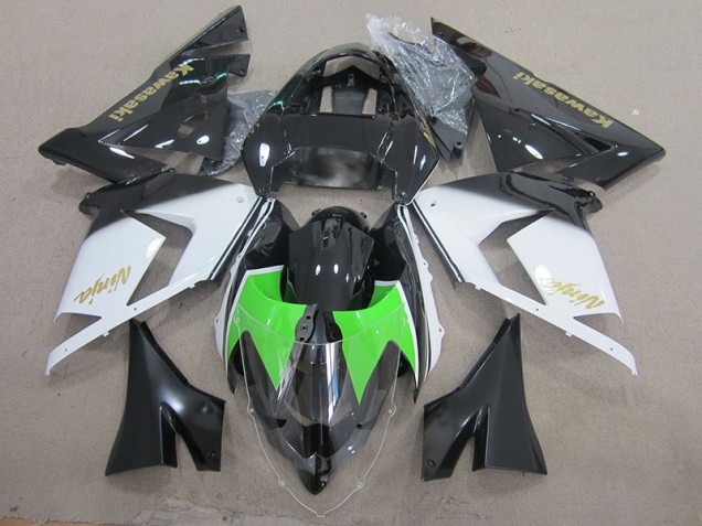 Kawasaki ZX10R 03-05 Motorrad Verkleidungen - Schwarz Weiß Gold Ninja Kawasaki ZX10R 03-05 Motorrad Verkleidungen - Schwarz Weiß Gold Ninja