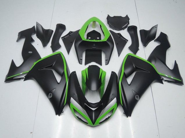 Kawasaki ZX10R 06-07 Motorrad Verkleidungen - Matt Schwarz mit Grünem Streifen Kawasaki ZX10R 06-07 Motorrad Verkleidungen - Matt Schwarz mit Grünem Streifen