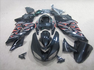 Kawasaki ZX10R 06-07 Motorrad Verkleidungen - Schwarz Weiß Rot Flamme