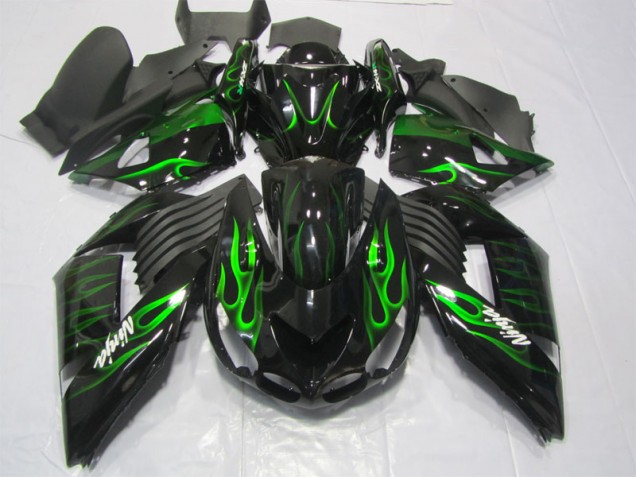 Kawasaki ZX14R ZZR 1400 06-11 Motorrad Verkleidungen - Schwarze Grüne Flamme Ninja Kawasaki ZX14R ZZR 1400 06-11 Motorrad Verkleidungen - Schwarze Grüne Flamme Ninja