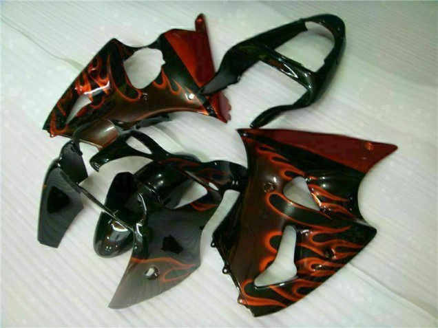 Kawasaki ZX6R 00-02 Motorrad Verkleidungen - Schwarz rote Flamme