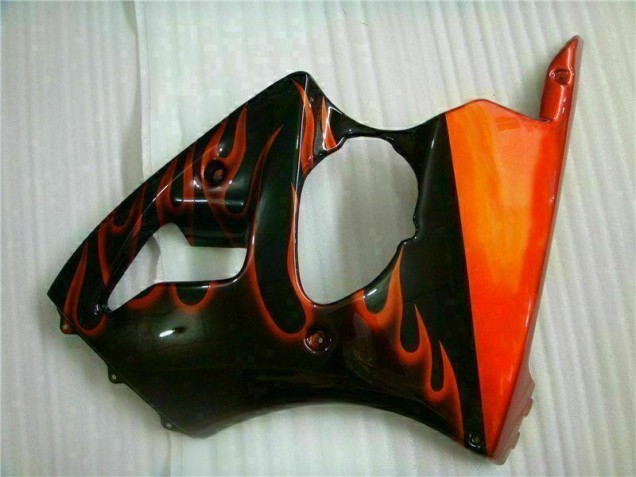 Kawasaki ZX6R 00-02 Motorrad Verkleidungen - Schwarz rote Flamme