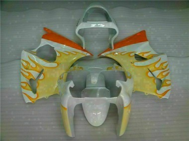Kawasaki ZX6R 00-02 Motorrad Verkleidungen - Weiß Gelb Flamme