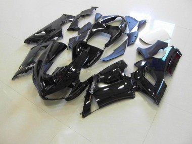 Kawasaki ZX6R 05-06 Motorrad Verkleidungen - Glänzend schwarz silberne Aufkleber