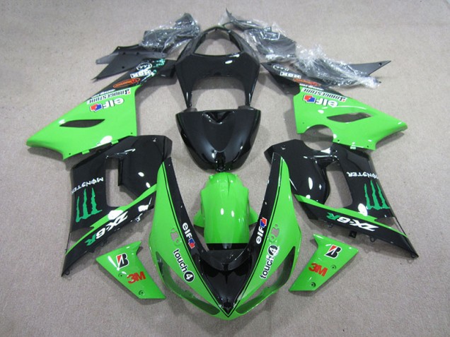 Kawasaki ZX6R 05-06 Motorrad Verkleidungen - Schwarz Grün 3M Touch4 Monster Kawasaki ZX6R 05-06 Motorrad Verkleidungen - Schwarz Grün 3M Touch4 Monster