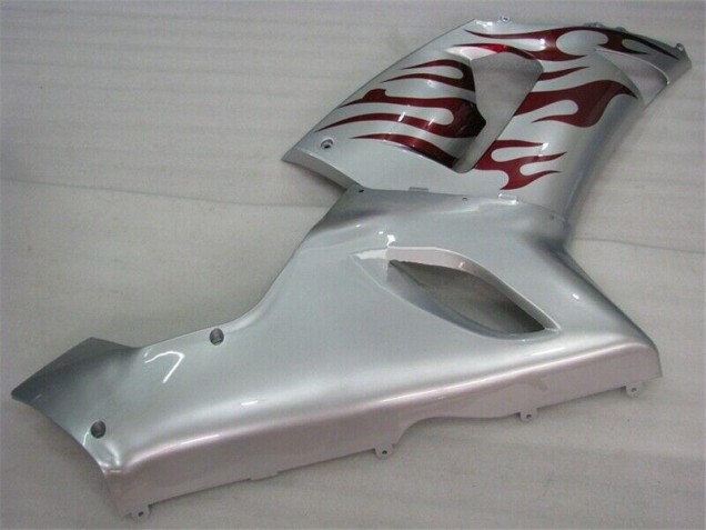 Kawasaki ZX6R 05-06 Motorrad Verkleidungen - Silber Rot Flammen Kawasaki ZX6R 05-06 Motorrad Verkleidungen - Silber Rot Flammen