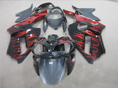 Kawasaki ZX6R 07-08 Motorrad Verkleidung - Schwarz rote Flamme