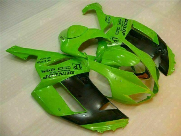 Kawasaki ZX6R 07-08 Motorrad Verkleidungen - Grün Schwarzer Dunlop