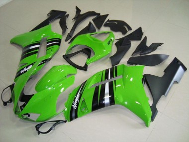 Kawasaki ZX6R 07-08 Motorrad Verkleidungen - Grüne und silberne Streifen
