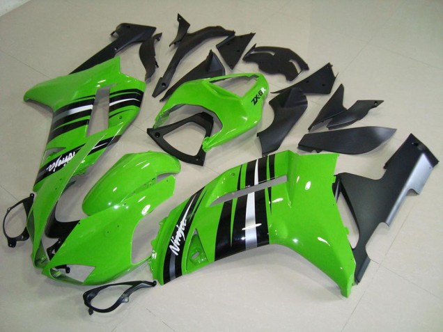 Kawasaki ZX6R 07-08 Motorrad Verkleidungen - Grüne und silberne Streifen Kawasaki ZX6R 07-08 Motorrad Verkleidungen - Grüne und silberne Streifen