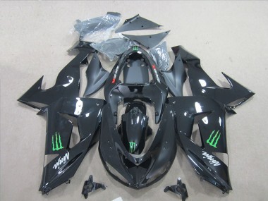 Kawasaki ZX6R 07-08 Motorrad Verkleidungen - Schwarz Ninja Grünmonster