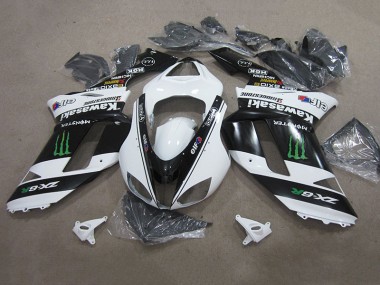 Kawasaki ZX6R 07-08 Motorrad Verkleidungen - Schwarz Weißes Monster