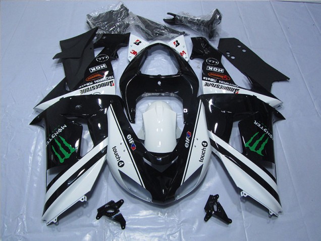 Kawasaki ZX6R 07-08 Motorrad Verkleidungen - Schwarz Weißes Monster Touch4 Kawasaki ZX6R 07-08 Motorrad Verkleidungen - Schwarz Weißes Monster Touch4