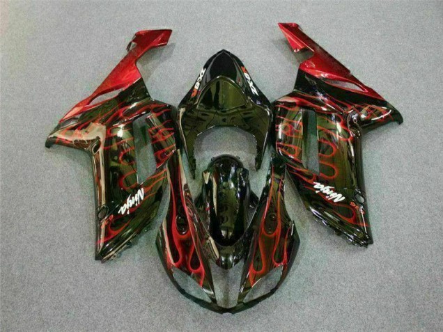 Kawasaki ZX6R 07-08 Motorrad Verkleidungen - Schwarz rote Flamme Kawasaki ZX6R 07-08 Motorrad Verkleidungen - Schwarz rote Flamme