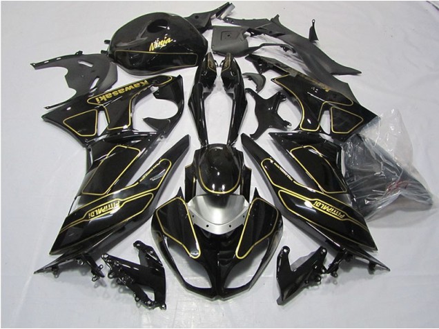 Kawasaki ZX6R 09-12 Motorrad Verkleidungen - Schwarz Gold Kawasaki ZX6R 09-12 Motorrad Verkleidungen - Schwarz Gold