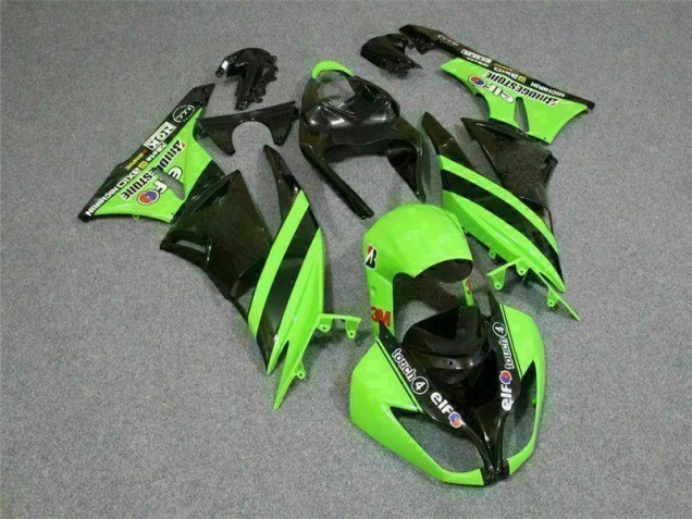 Kawasaki ZX6R 09-12 Motorrad Verkleidungen - Schwarz Grün 3M Touch4