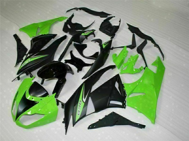 Kawasaki ZX6R 09-12 Motorrad Verkleidungen - Schwarz Grün 636 Kawasaki ZX6R 09-12 Motorrad Verkleidungen - Schwarz Grün 636
