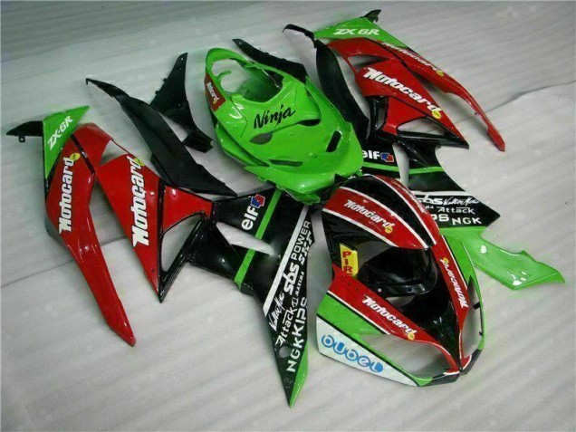 Kawasaki ZX6R 09-12 Motorrad Verkleidungen - Schwarz Rot Grün Motocard Kawasaki ZX6R 09-12 Motorrad Verkleidungen - Schwarz Rot Grün Motocard