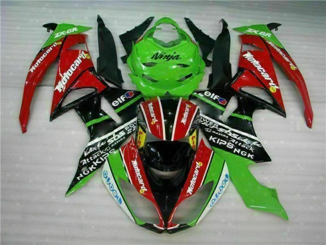 Kawasaki ZX6R 09-12 Motorrad Verkleidungen - Schwarz Rot Grün Motocard Kawasaki ZX6R 09-12 Motorrad Verkleidungen - Schwarz Rot Grün Motocard