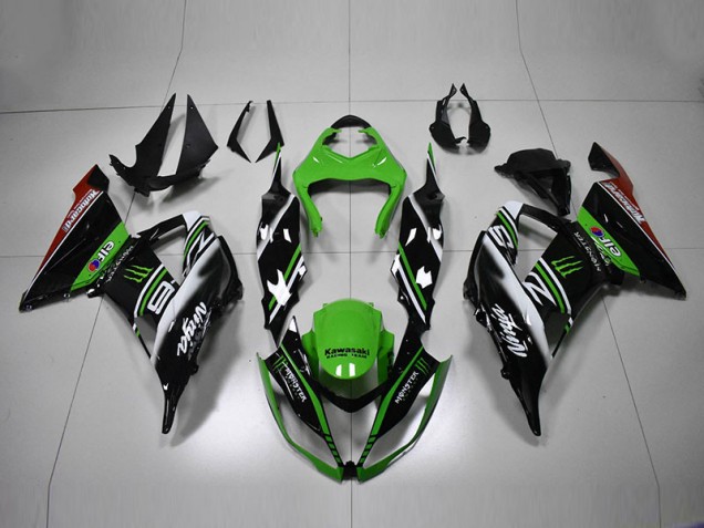 Kawasaki ZX6R 13-18 Motorrad Verkleidungen - Grün Schwarz Weiß Kawasaki ZX6R 13-18 Motorrad Verkleidungen - Grün Schwarz Weiß