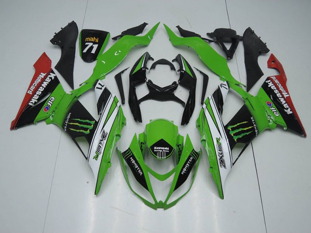 Kawasaki ZX6R 13-18 Motorrad Verkleidungen - Schwarz Grün Weiß Monster Kawasaki ZX6R 13-18 Motorrad Verkleidungen - Schwarz Grün Weiß Monster