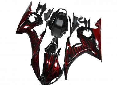 Großhandel Yamaha YZF R6 Motorrad Verkleidung 2003-2004 - Glanzendes Schwarz Rot Flamme