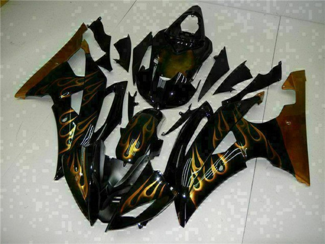 Großhandel Yamaha YZF R6 Motorrad Verkleidung 2008-2016 - Glanzendes Schwarz Gold Flamme