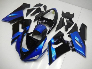Großhandel Kawasaki ZX6R Motorrad Verkleidung Kit 2005-2006 - Blau Glanzendes Schwarz