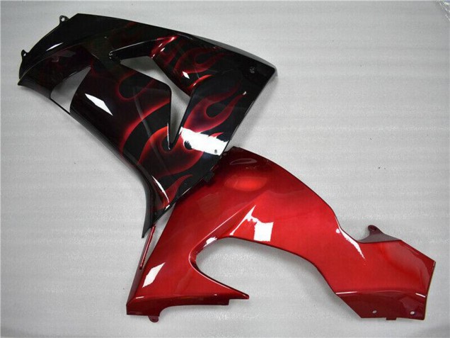 Großhandel Kawasaki ZX10R Motorrad Verkleidung 2006-2007 - Glanzendes Schwarz Rot Flamme