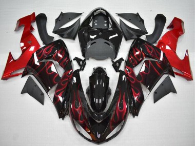 Großhandel Kawasaki ZX10R Motorrad Verkleidung 2006-2007 - Glanzendes Schwarz Rot Flamme