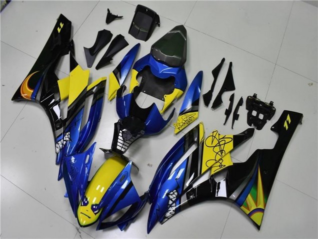 Großhandel Yamaha YZF R6 Motorrad Verkleidung 2006-2007 - Blau Gelb Glanzendes Schwarz Hai