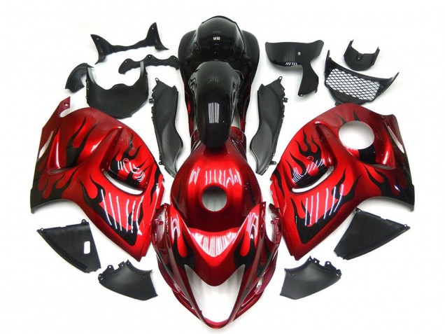 Großhandel Suzuki GSXR 1300 Motorrad Verkleidung 2008-2020 - Rot mit Schwarz Flamme