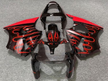 Großhandel Kawasaki ZX6R Motorrad Verkleidung 2000-2002 - Glanzendes Schwarz Rot Flamme