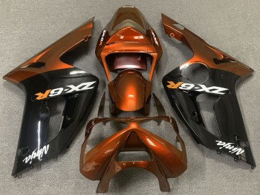 Großhandel Kawasaki ZX6R Motorrad Verkleidung 2003-2004 - Orange Glanzendes Schwarz