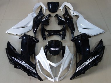 Großhandel Kawasaki ZX6R Motorrad Verkleidung 2013-2018 - Weiss Glanzendes Schwarz