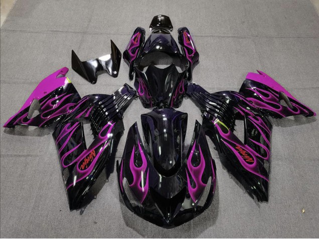 Großhandel Kawasaki ZX14R Motorrad Verkleidung 2006-2011 - Glanzendes Schwarz Lila Flamme