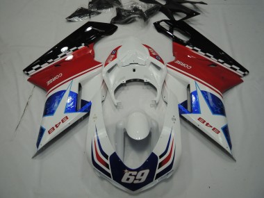 Großhandel Ducati 848 Motorrad Verkleidung 2007-2014 - Weiss Rot Blau Glanzendes Schwarz Corse 69