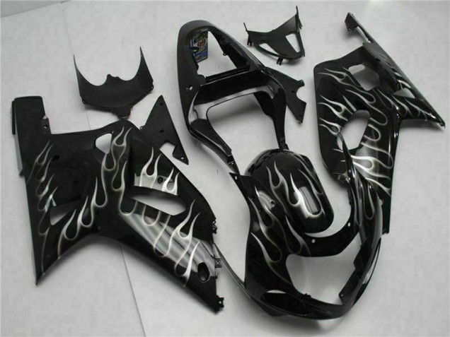 Großhandel Suzuki GSXR 600/750 Motorrad Verkleidung 2001-2003 - Glanzendes Schwarz Silber Flamme