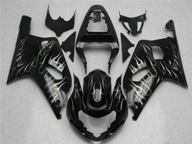 Großhandel Suzuki GSXR 600/750 Motorrad Verkleidung 2001-2003 - Glanzendes Schwarz Silber Flamme