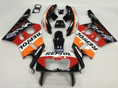 Großhandel Honda CBR400RR NC23 Motorrad Verkleidung 1987-1989 - Orange Weiss Rot Glanzendes Schwarz Repsol HRC