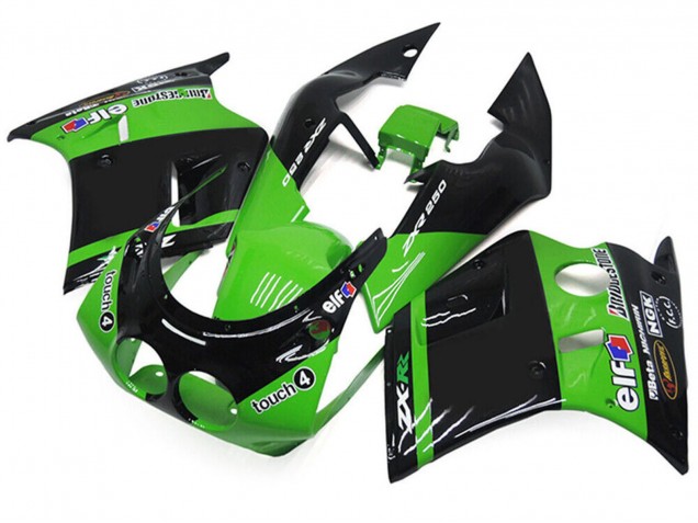 Großhandel Kawasaki ZXR250 Motorrad Verkleidung 1989-1990 - Grun Glanzendes Schwarz Elf Touch4 Bridgestone