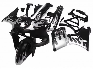 Großhandel Kawasaki ZZR600 Motorrad Verkleidung 1998-2003 - Glanzendes Schwarz Silber Flamme
