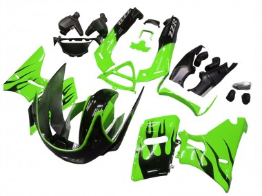 Großhandel Kawasaki ZZR600 Motorrad Verkleidung 1998-2003 - Grun Glanzendes Schwarz Flamme