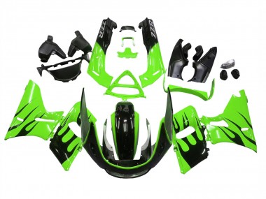 Großhandel Kawasaki ZZR600 Motorrad Verkleidung 1998-2003 - Grun Glanzendes Schwarz Flamme