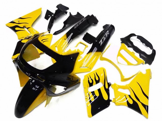 Großhandel Kawasaki ZZR400 Motorrad Verkleidung 1993-2007 - Gelb Schwarz Flamme